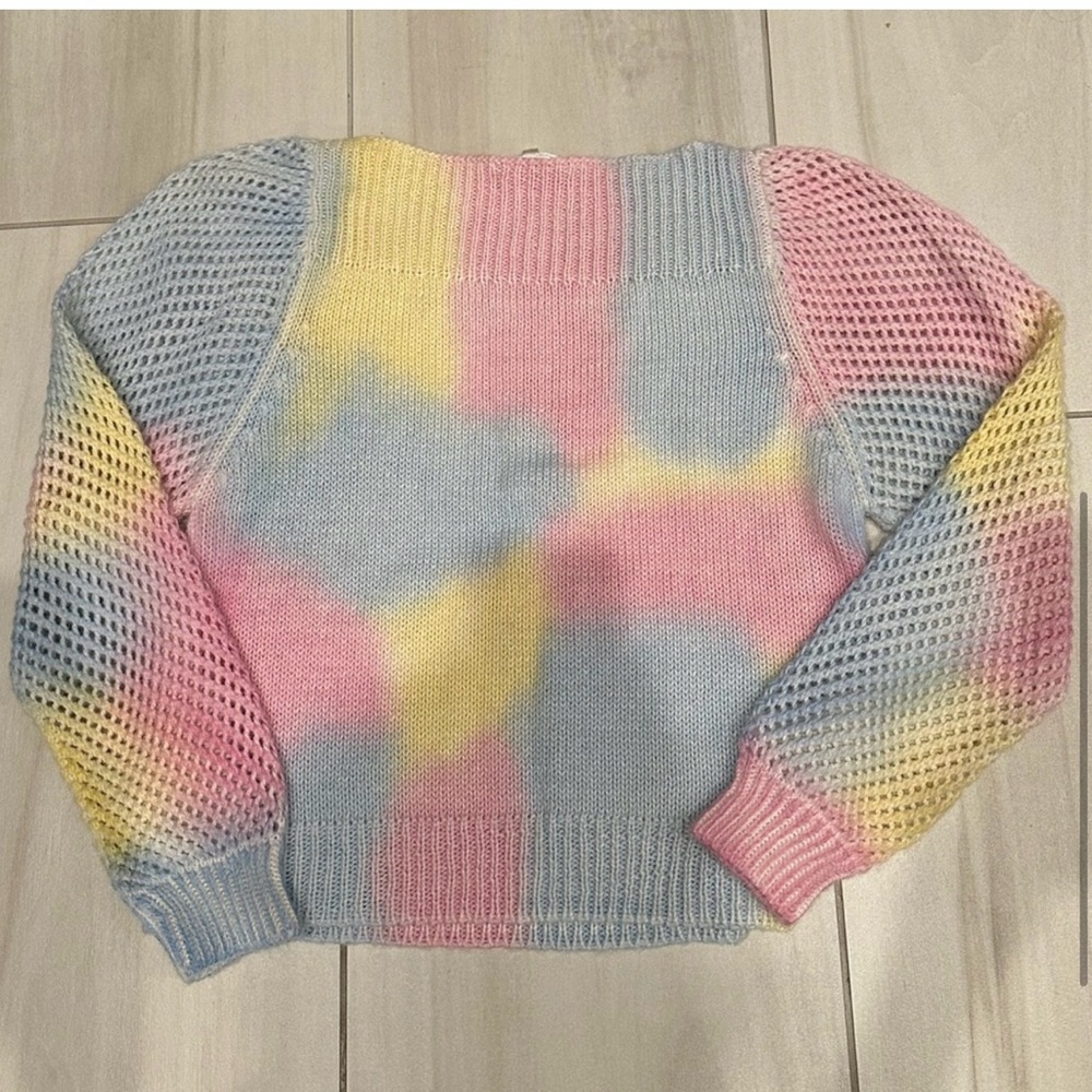 LoveShackFancy Pink and Yellow Crew Neck Sweater